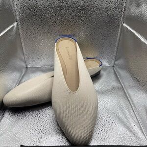 Rothy's Elegant Cream Mules with Blue Trim